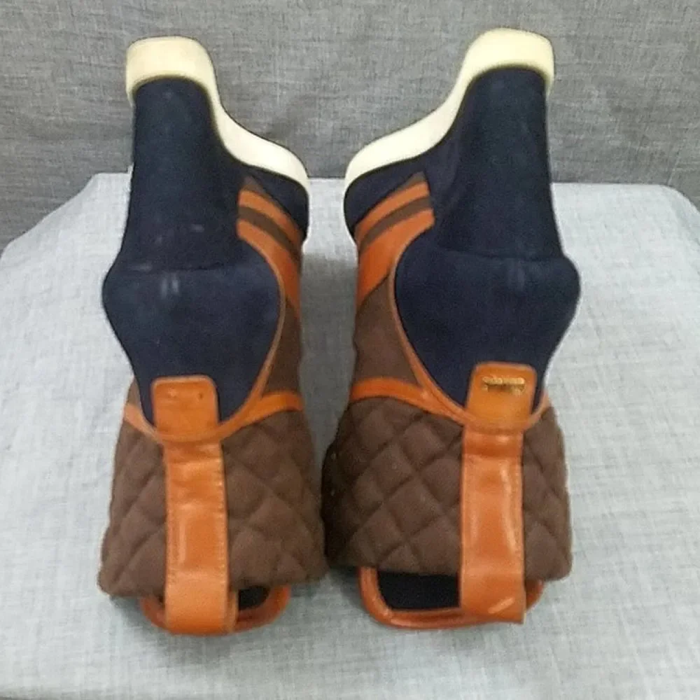 Chloe Kasia wedge sneaker - blue suede / tan leather brown quilted women's sz 38